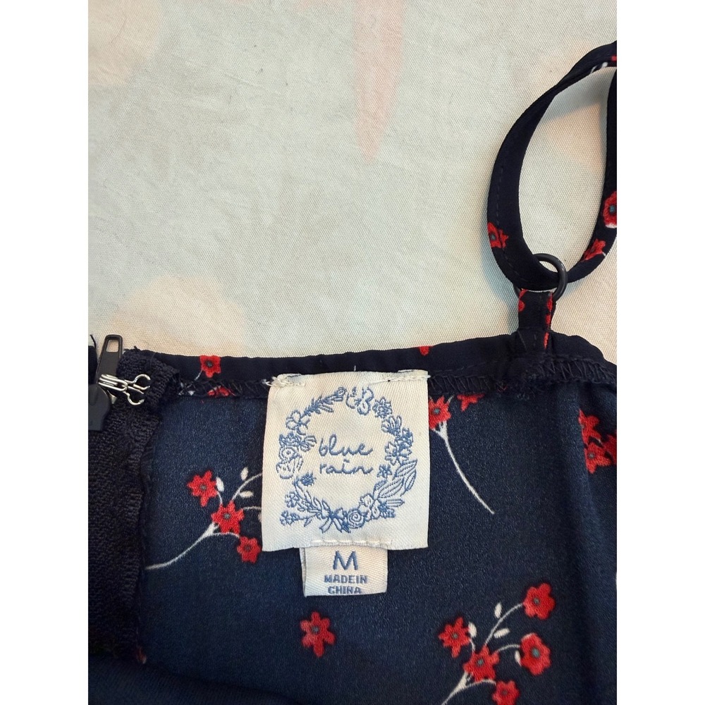 Francescas Navy Blue Red Floral Romper Adjustable Straps Smocked Back NWT - Picture 12 of 12